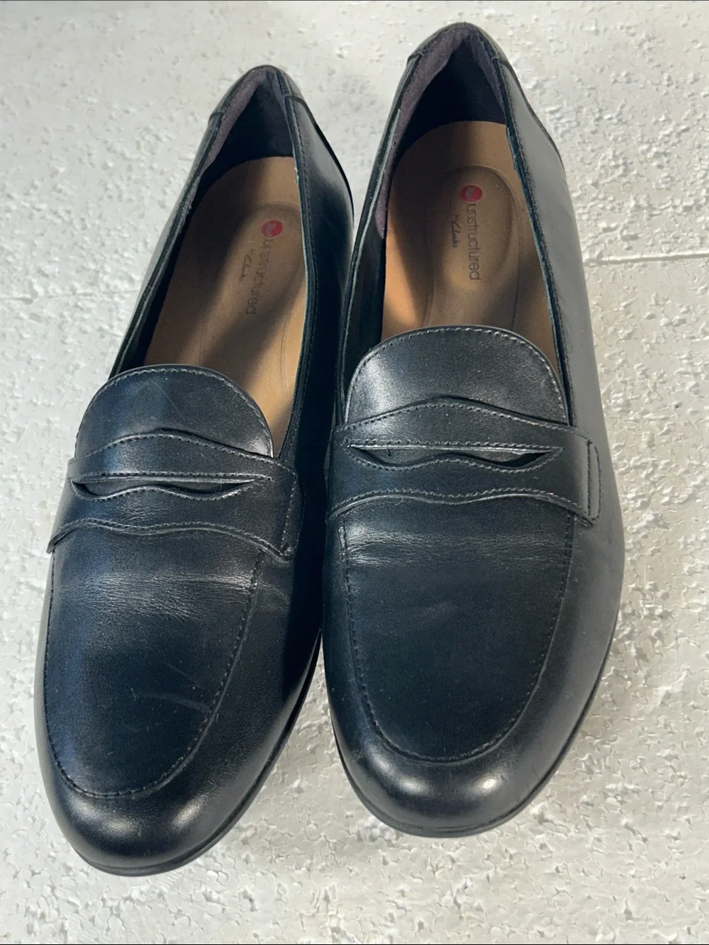 Unstructured By Clarks SZ9 Black Leather Penny Loafer Timeless Office Academia